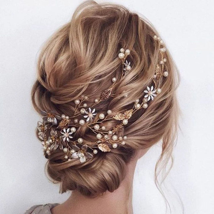 Esmeralda Traditional Hair Accessory – Elegant Crystal & Pearl Headband-Gold-State of Style