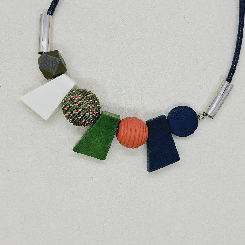 Ethnic Geometric Wooden Bead Necklace-BLACK-State of Style