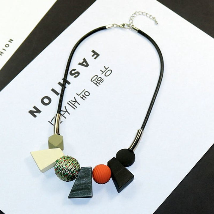 Ethnic Geometric Wooden Bead Necklace-BLACK-State of Style