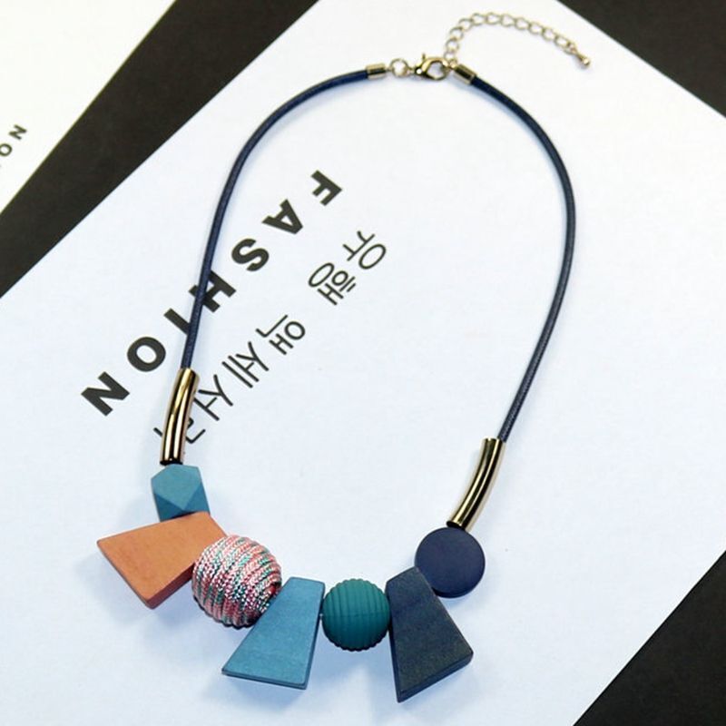 Ethnic Geometric Wooden Bead Necklace-BLACK-State of Style