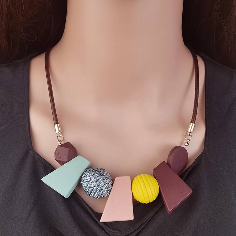 Ethnic Geometric Wooden Bead Necklace-BROWN-State of Style