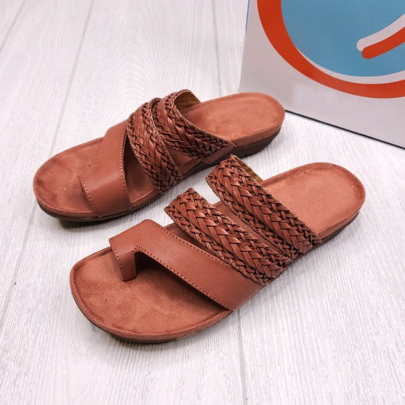 Eva - Orthopedische Gevlochten Cognac Slippers-Koffie-35-State of Style