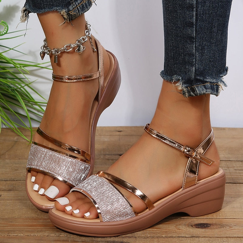 Eva - Orthopedische Glanzende Gouden Sandalen-Gouden-34-State of Style