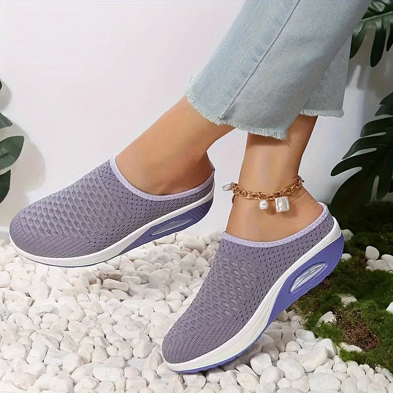 Eva - Orthopedische Marineblauwe Sleehak Slippers-Zwart-36-State of Style