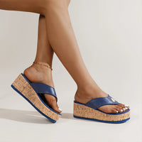 Eva - Orthopedische Zwarte Kurk Sleehak Slippers-Koningsblauw-35-State of Style