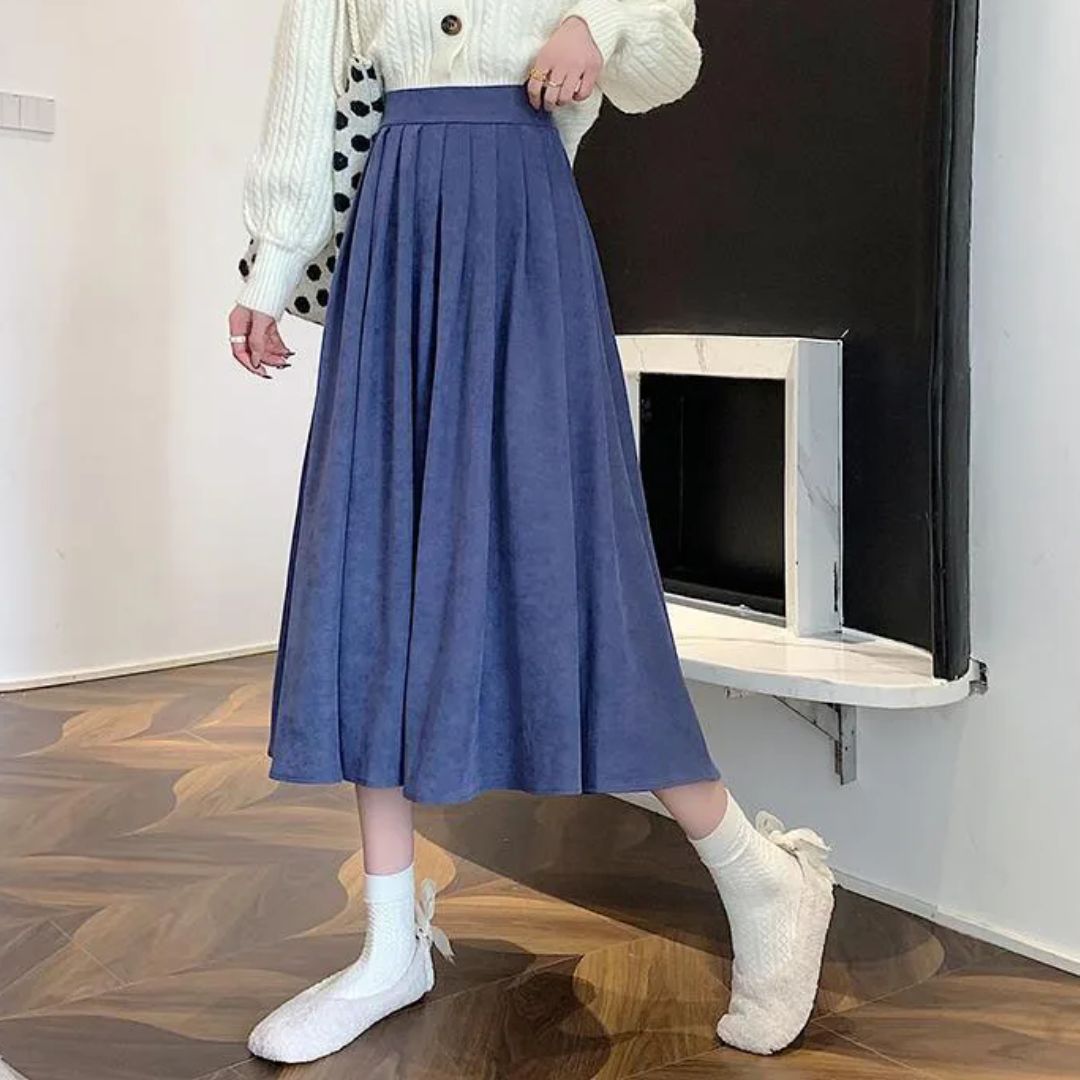 Evelyn Traditional Skirt – High-Waisted Vintage Pleated Midi Skirt-Blue-S-State of Style