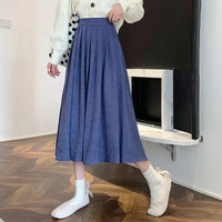 Evelyn Traditional Skirt – High-Waisted Vintage Pleated Midi Skirt-Blue-S-State of Style