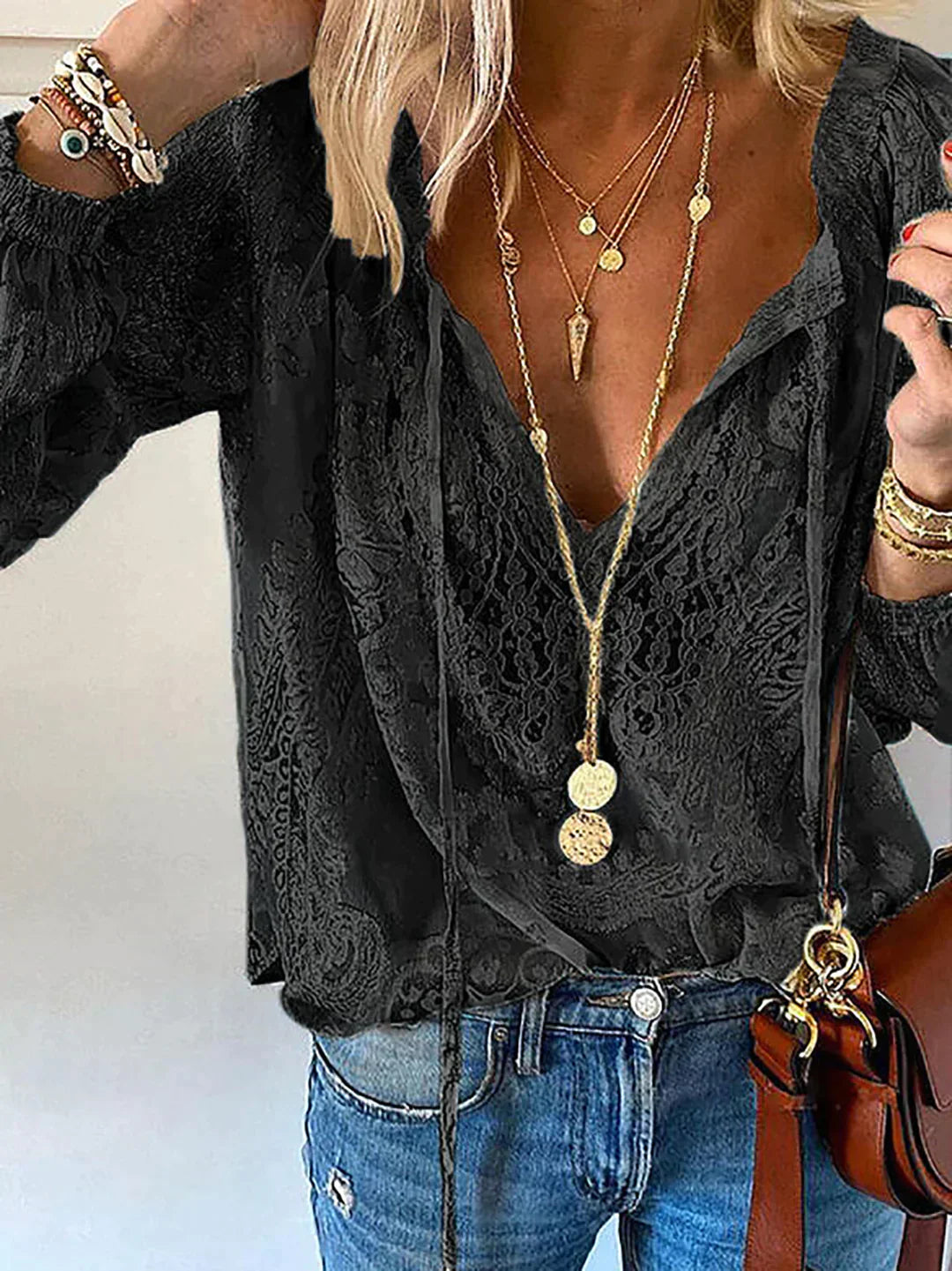 Exclusive Ladies' Blouse with Lace - Elodie-Black-XS-State of Style