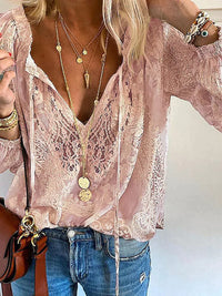 Exclusive Ladies' Blouse with Lace - Elodie-Pink-XS-State of Style