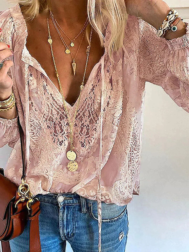 Exclusive Ladies' Blouse with Lace - Elodie-Pink-XS-State of Style