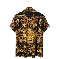Expressive men's short-sleeved shirt with baroque pattern & lion motif – Dante-M-State of Style