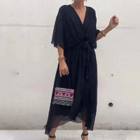 Fallaway Maxi Dress with V-Neck – Elara-Black-M-State of Style