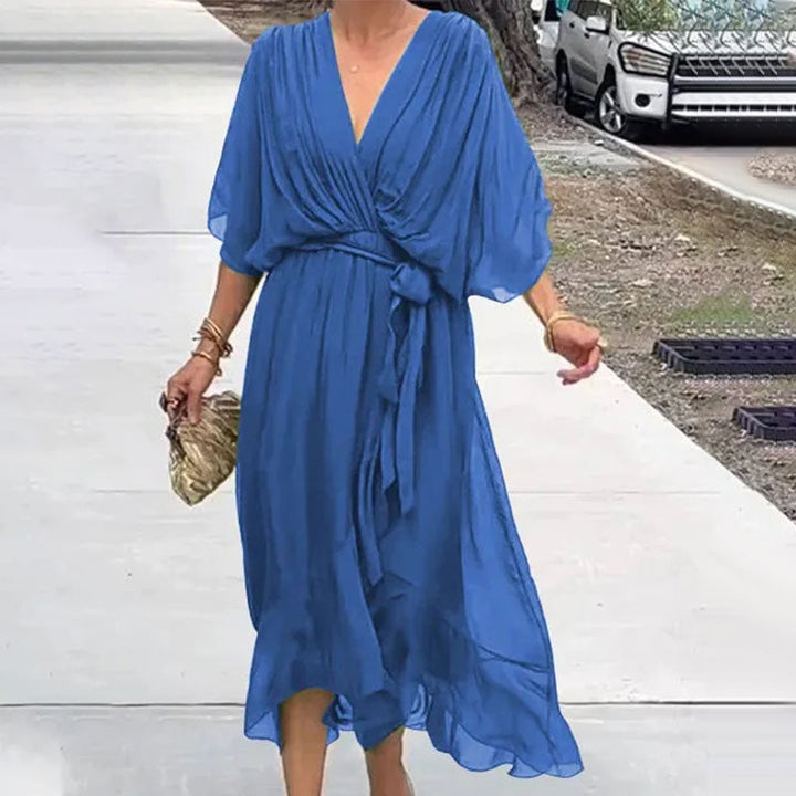 Fallaway Maxi Dress with V-Neck – Elara-Blue-M-State of Style