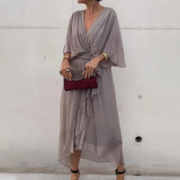 Fallaway Maxi Dress with V-Neck – Elara-Grey-M-State of Style