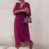 Fallaway Maxi Dress with V-Neck – Elara-Purple-M-State of Style