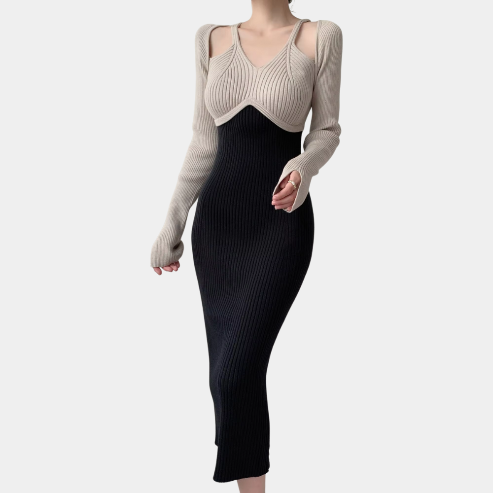 Falling Black Maxi Dress with Long Sleeves - Leona-XS-State of Style