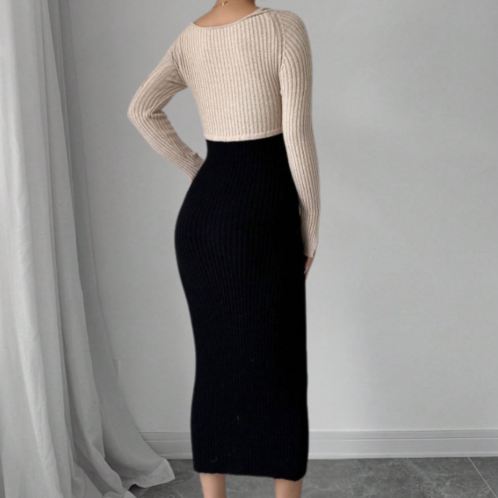 Falling Black Maxi Dress with Long Sleeves - Leona-XS-State of Style