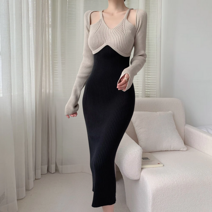 Falling Black Maxi Dress with Long Sleeves - Leona-XS-State of Style