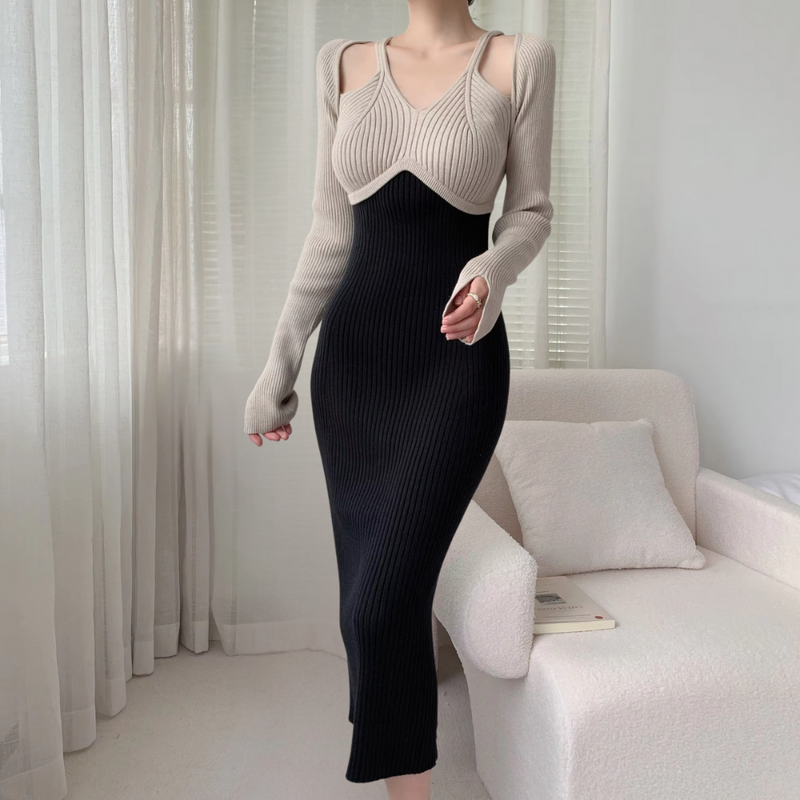 Falling Black Maxi Dress with Long Sleeves - Leona-XS-State of Style