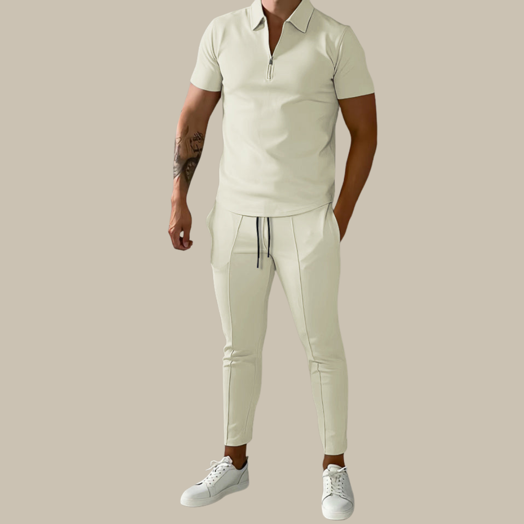 Fashionable 2-Piece Men's Set | Nova Polo and Trousers-Black-S-State of Style