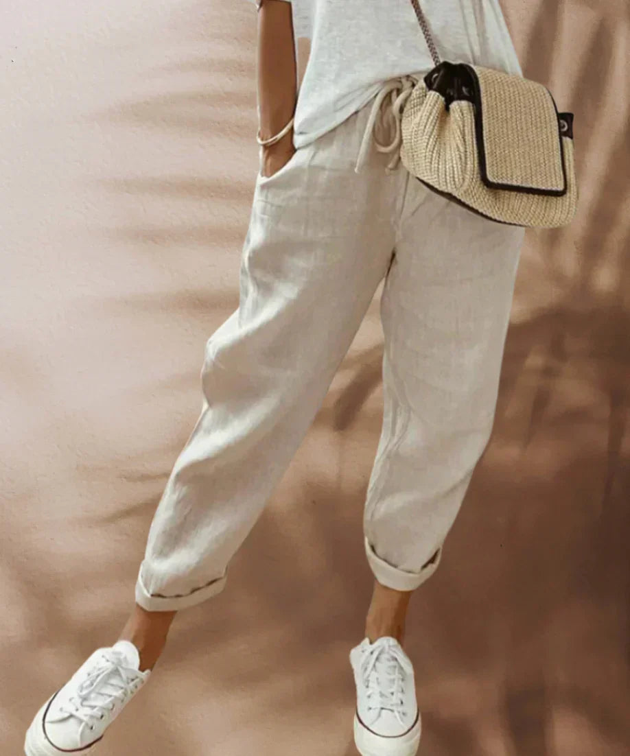 Fashionable and comfortable linen trousers for women - Sophia-Beige-XS-State of Style