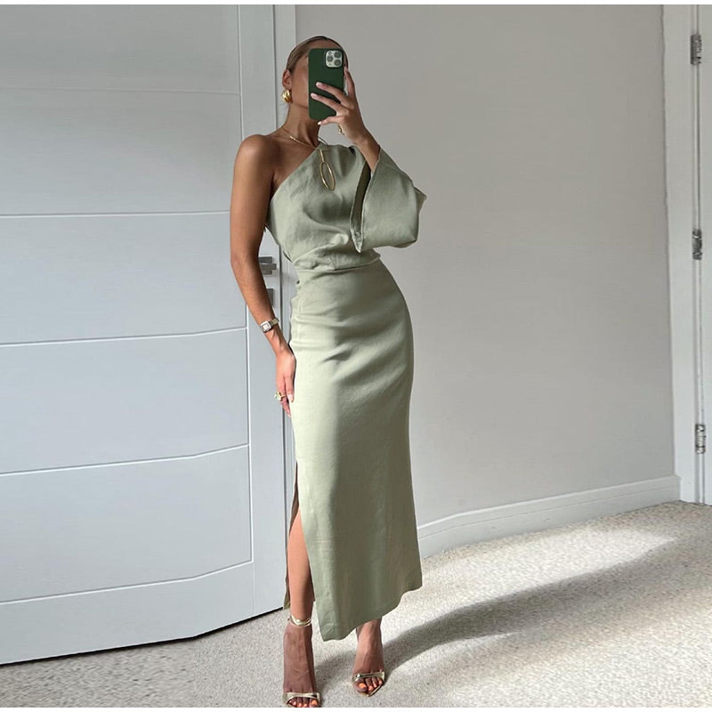 Fashionable Casual Pleated Dress - Samantha-Grey Green-XS-State of Style