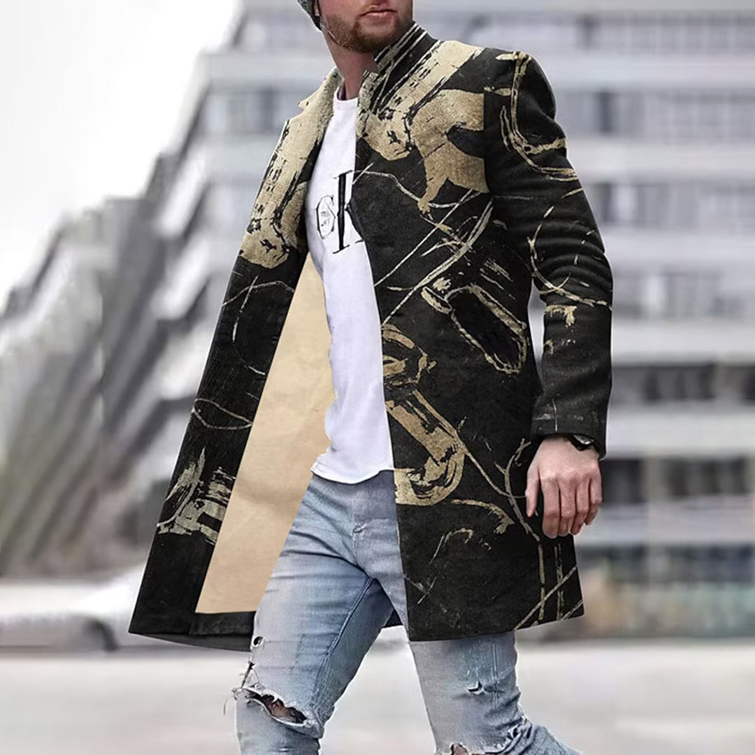 Fashionable Men's Coat with Unique Pattern - Laurent-Black-S-State of Style