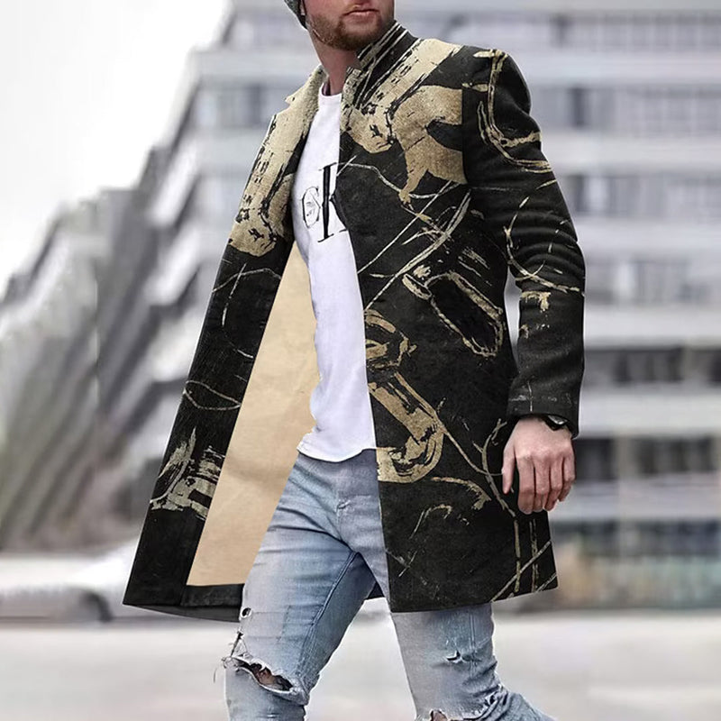 Fashionable Men's Coat with Unique Pattern - Laurent-Black-S-State of Style