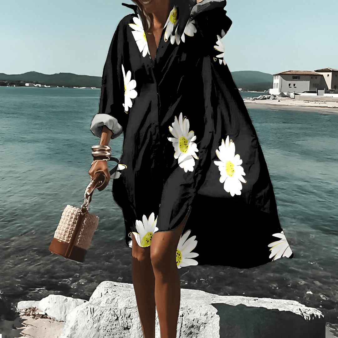 Fashionable Print Midi Dress with Unique Pattern - Mia Belle-Black-S-50% OFF!-State of Style