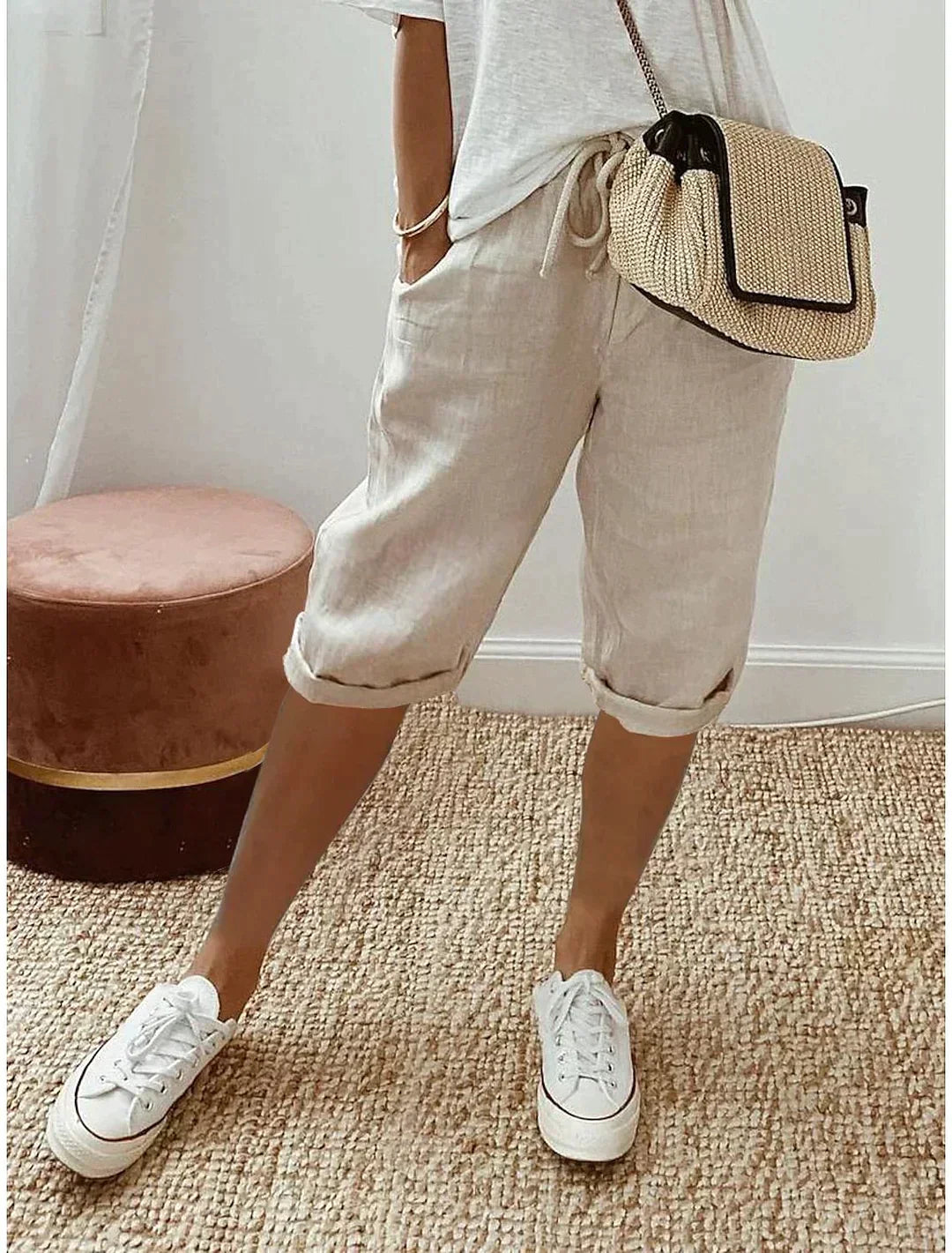 Fashionable summer linen women's trousers - Lina-Beige-XS-State of Style