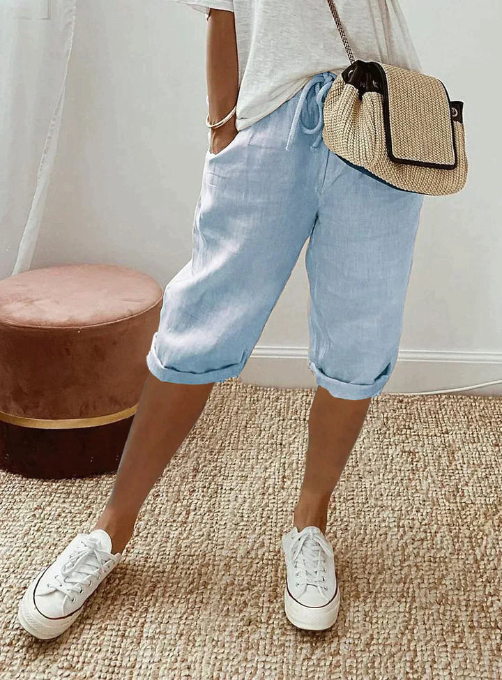 Fashionable summer linen women's trousers - Lina-Blue-XS-State of Style