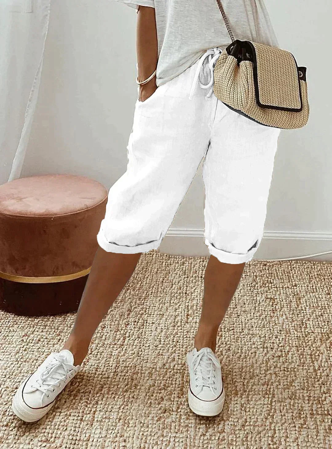 Fashionable summer linen women's trousers - Lina-White-XS-State of Style