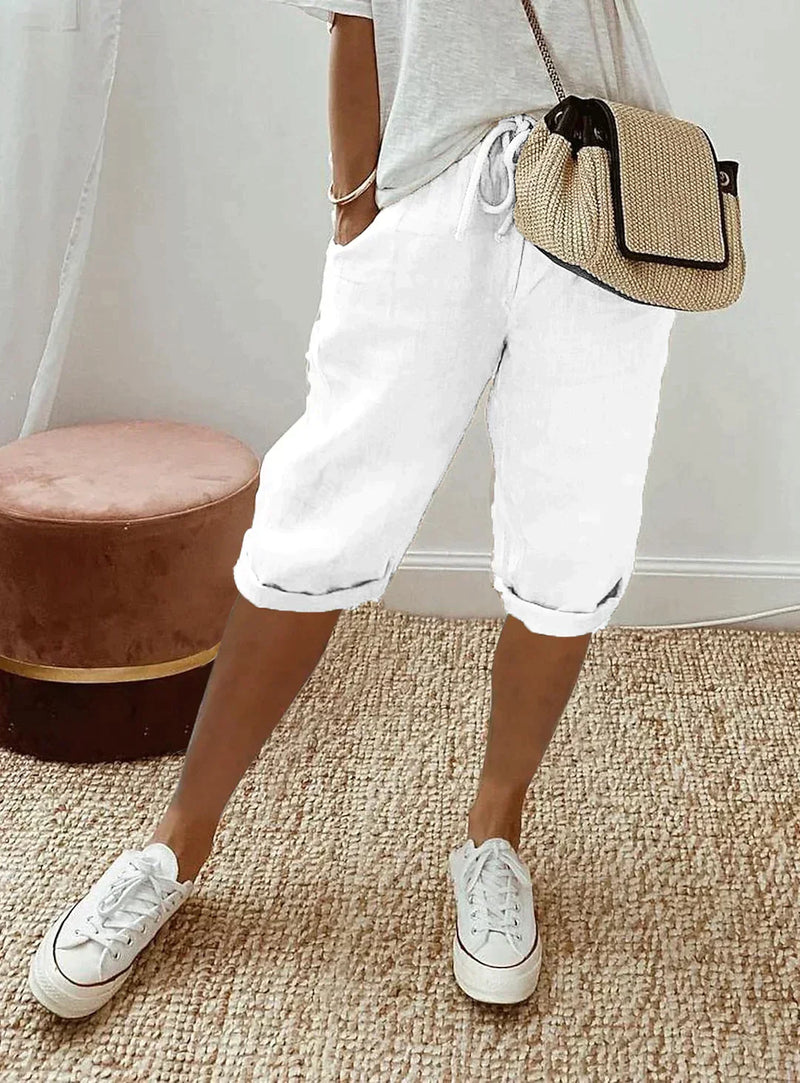 Fashionable summer linen women's trousers - Lina-White-XS-State of Style