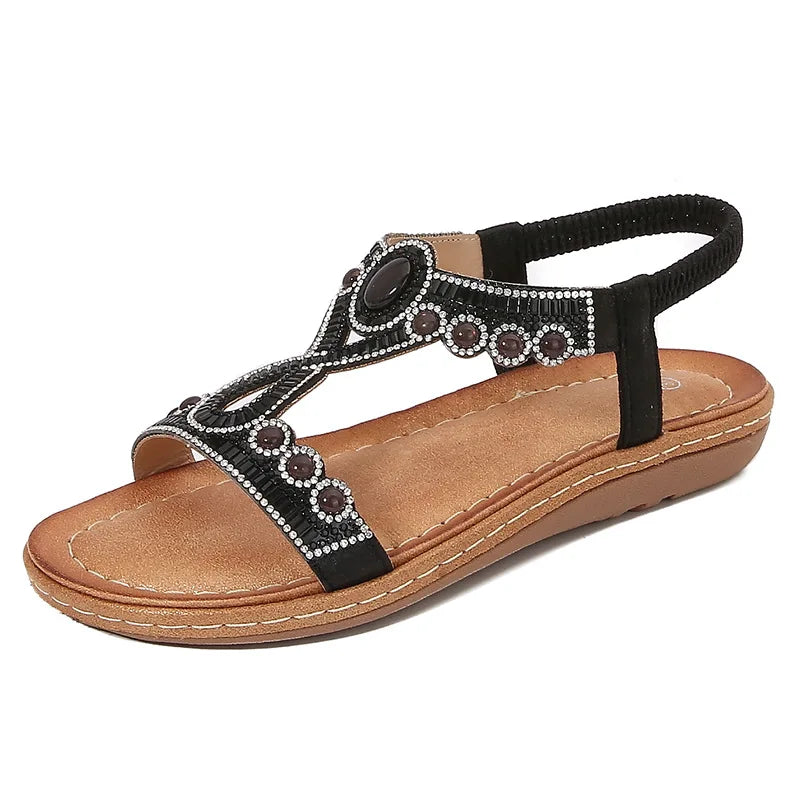 Fashionable women's sandals with rhinestones and glitter – summer shoes for parties and leisure.-Black-3.5-State of Style