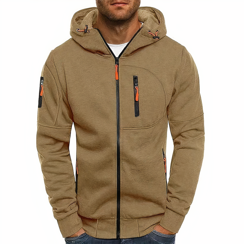 Fashionable zip-up hoodie - Markus-Khaki-S-State of Style