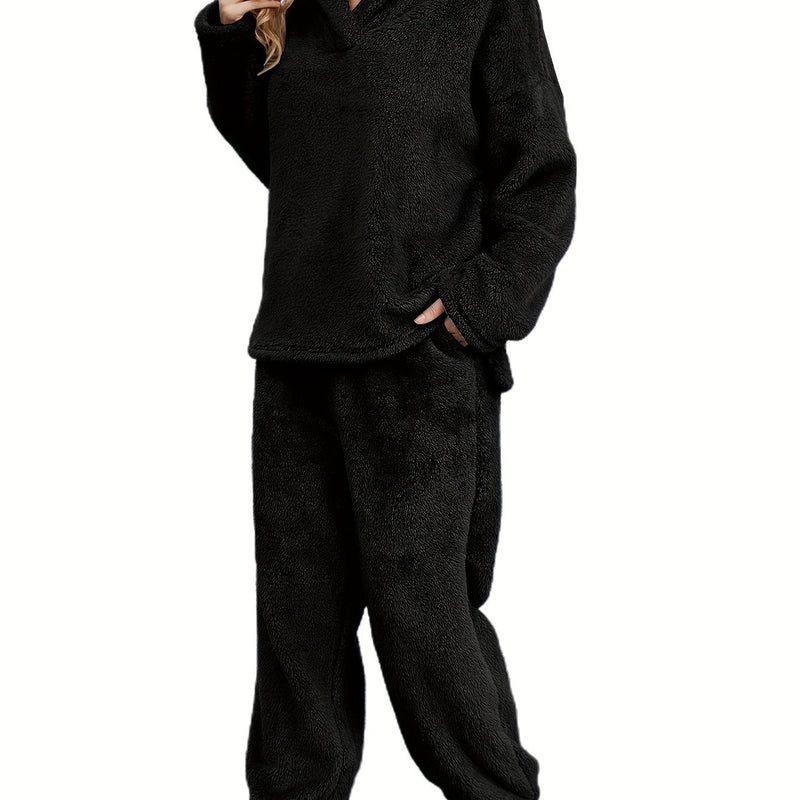 Warm Coral Fleece Women's Loungewear Set – Fenna