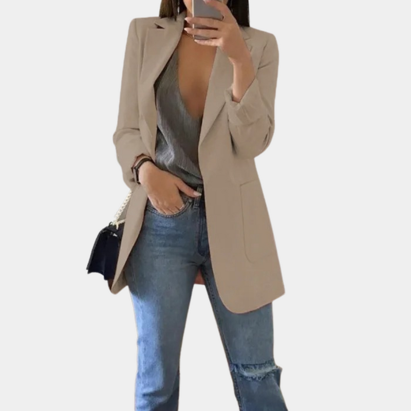 Fentii - Casual Long Blazer for Women-Khaki-S-State of Style