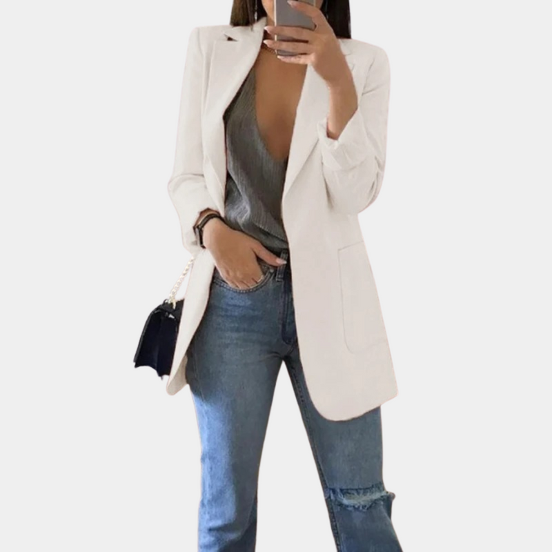Fentii - Casual Long Blazer for Women-White-S-State of Style