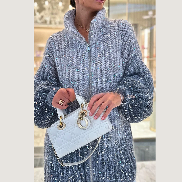 Festive Knitted Cardigan with Sequins - Viola-Blue-S-State of Style