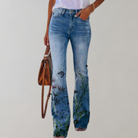 Flared Jeans with Buttons - Pink-Black Butterfly-S-State of Style