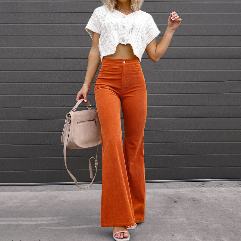 Flared Vogue Style Pants - Isabella-Sunset Orange-S-State of Style