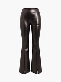 Flared Women's Pants in Faux Leather - Sofia-Dark Brown-XS-State of Style