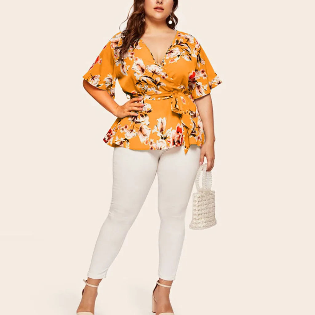 Flattering V-Neck Chiffon Tops for Curvy Women-Green-2XL-State of Style