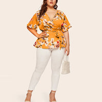 Flattering V-Neck Chiffon Tops for Curvy Women-Green-2XL-State of Style