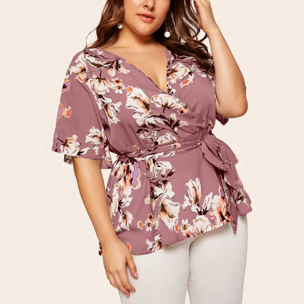 Flattering V-Neck Chiffon Tops for Curvy Women-Green-2XL-State of Style