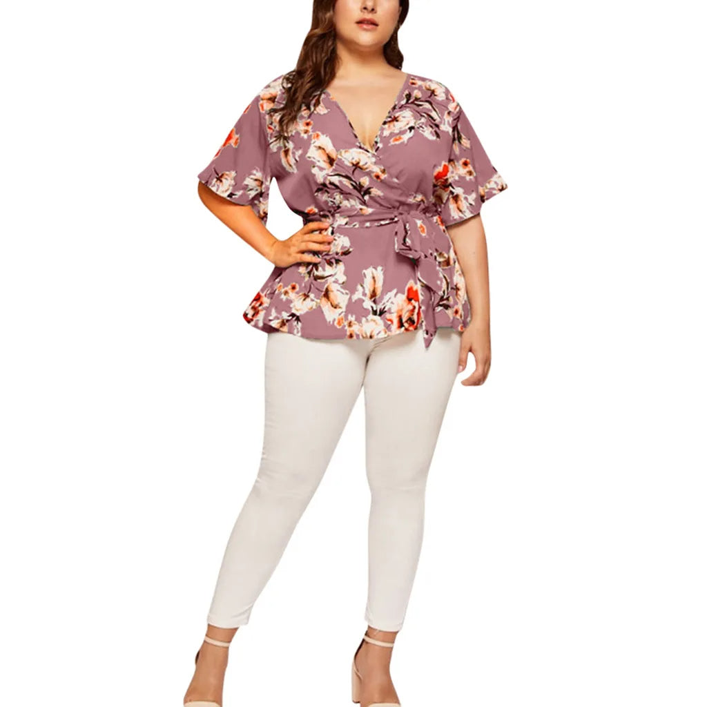 Flattering V-Neck Chiffon Tops for Curvy Women-Green-2XL-State of Style