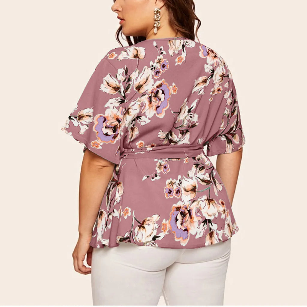 Flattering V-Neck Chiffon Tops for Curvy Women-Green-2XL-State of Style