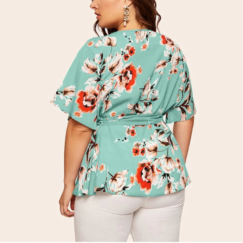 Flattering V-Neck Chiffon Tops for Curvy Women-Green-2XL-State of Style