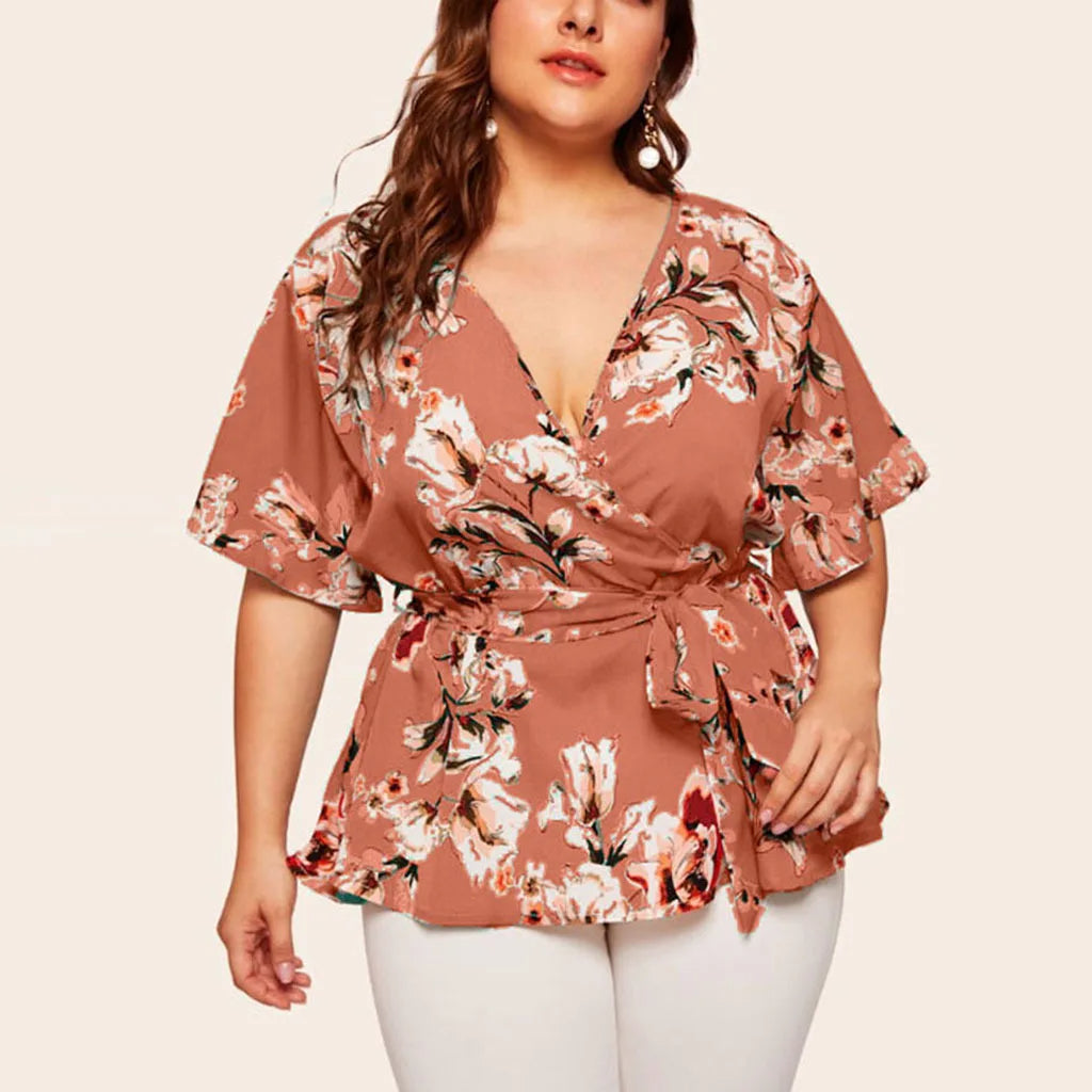 Flattering V-Neck Chiffon Tops for Curvy Women-Green-2XL-State of Style