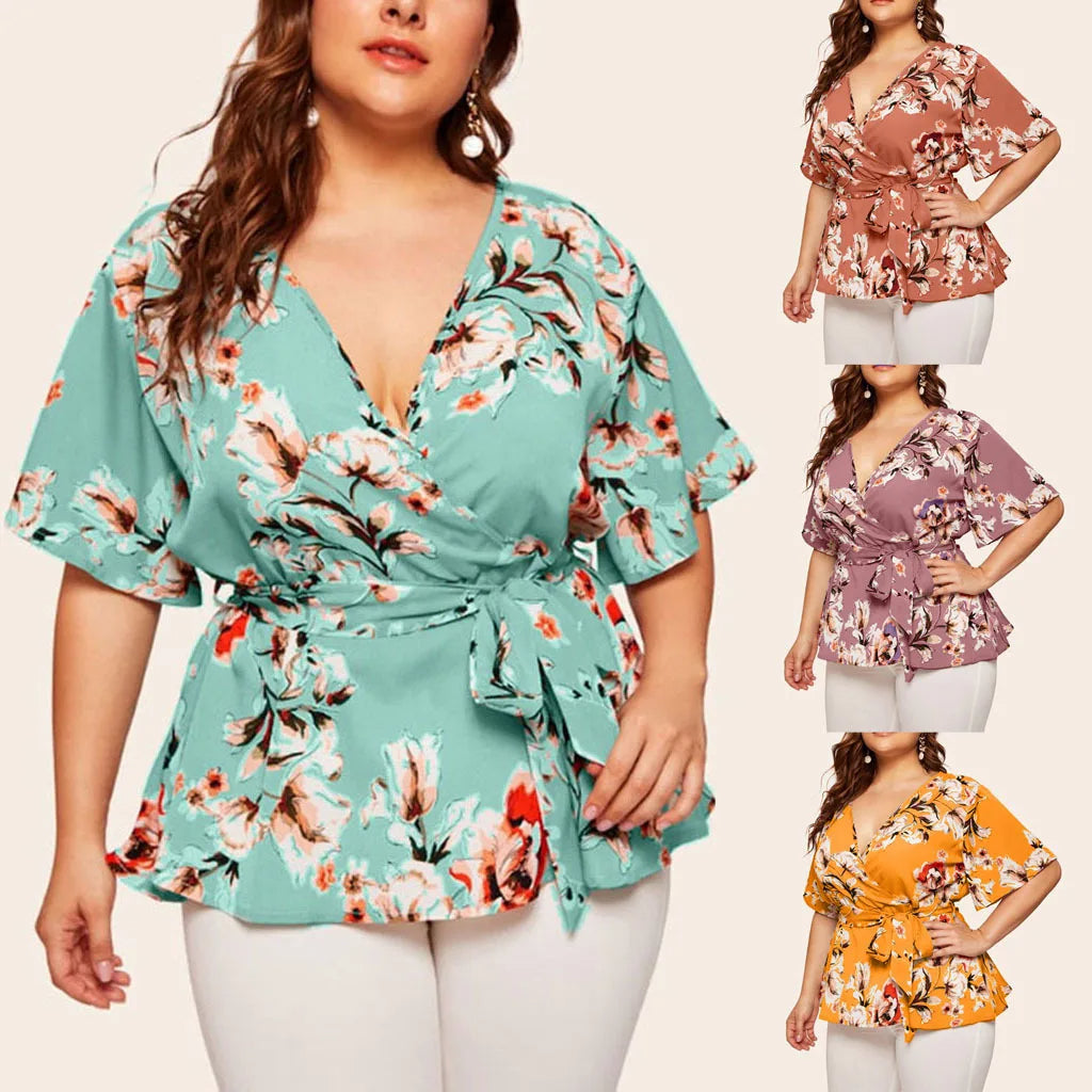 Flattering V-Neck Chiffon Tops for Curvy Women-Green-2XL-State of Style